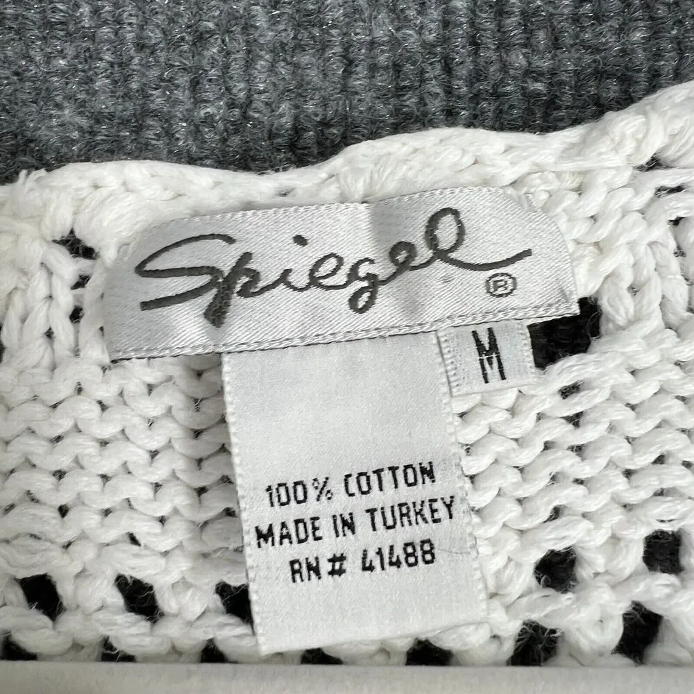 Vintage Speigel Womens Sweater Size Medium White Open Knit Cropped Pullover 90s